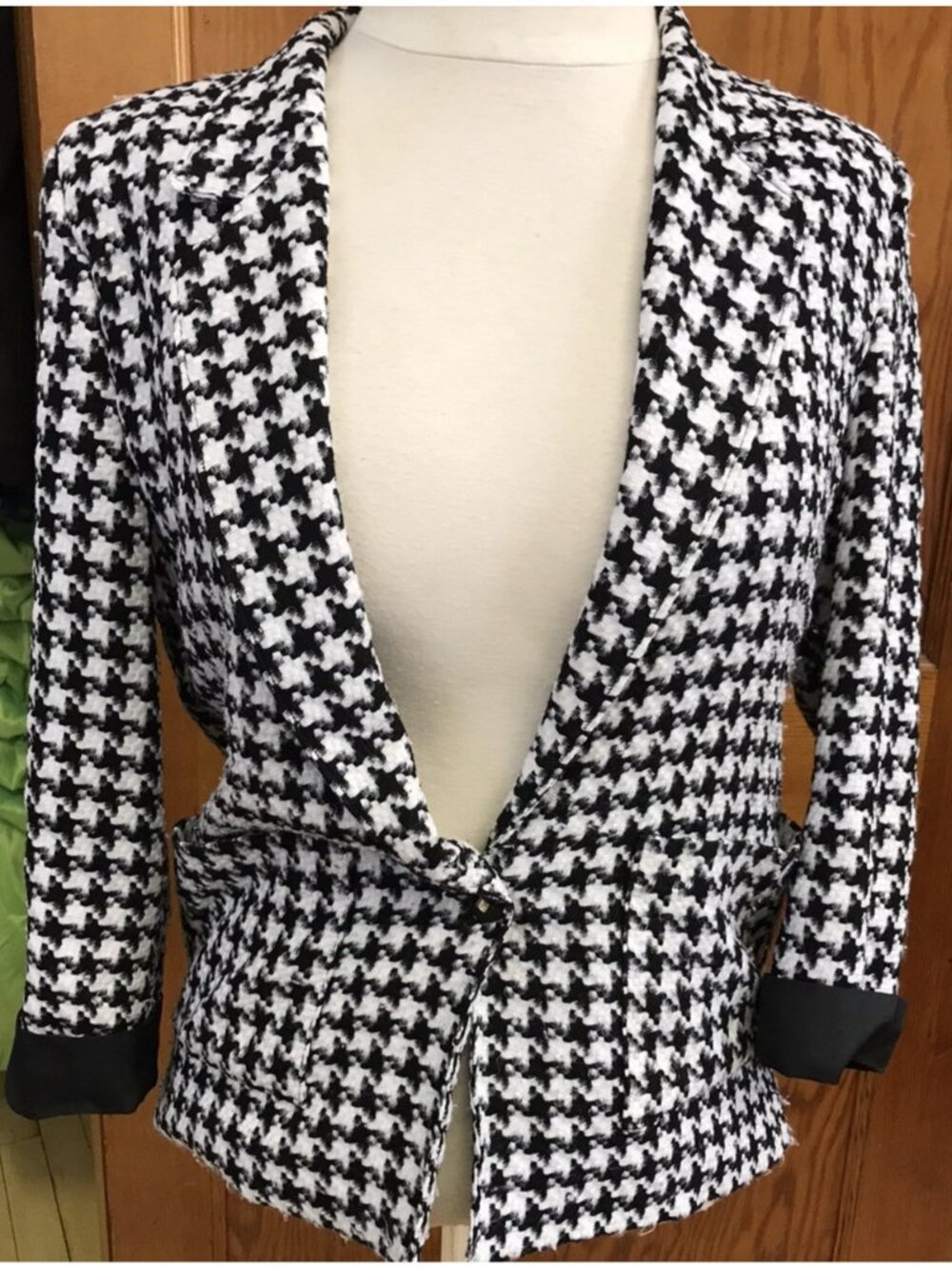 Vintage ALIA Petite Houndstooth Blazer Jacket Size 22 Plus Black White Corpcore